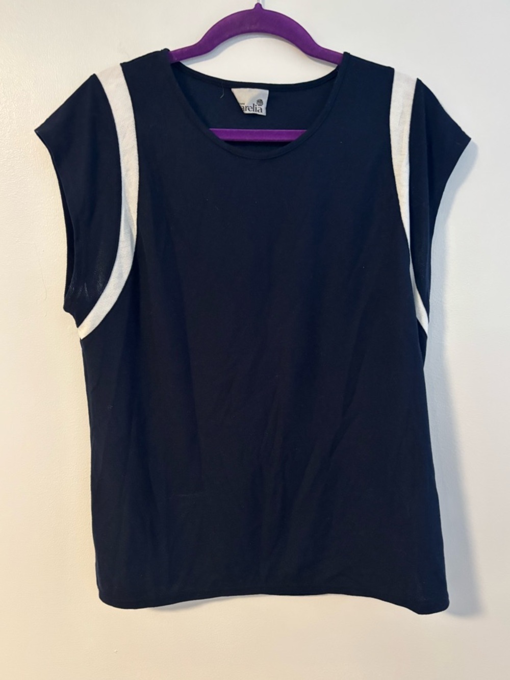FINN KARELIA Dark Navy Blue Short Cap Sleeve Blouse Vintage Office Top Size 10